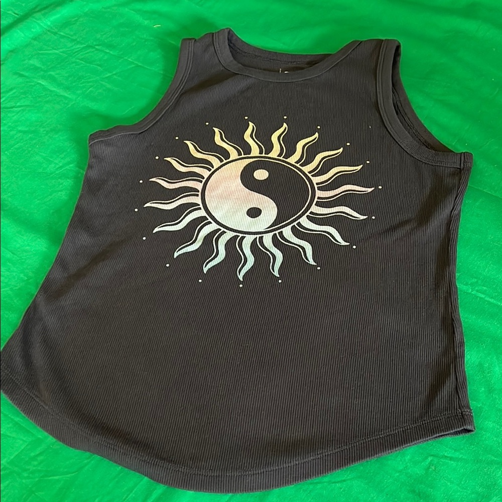 SO Black Tank Top with Yin Yang Sun Design